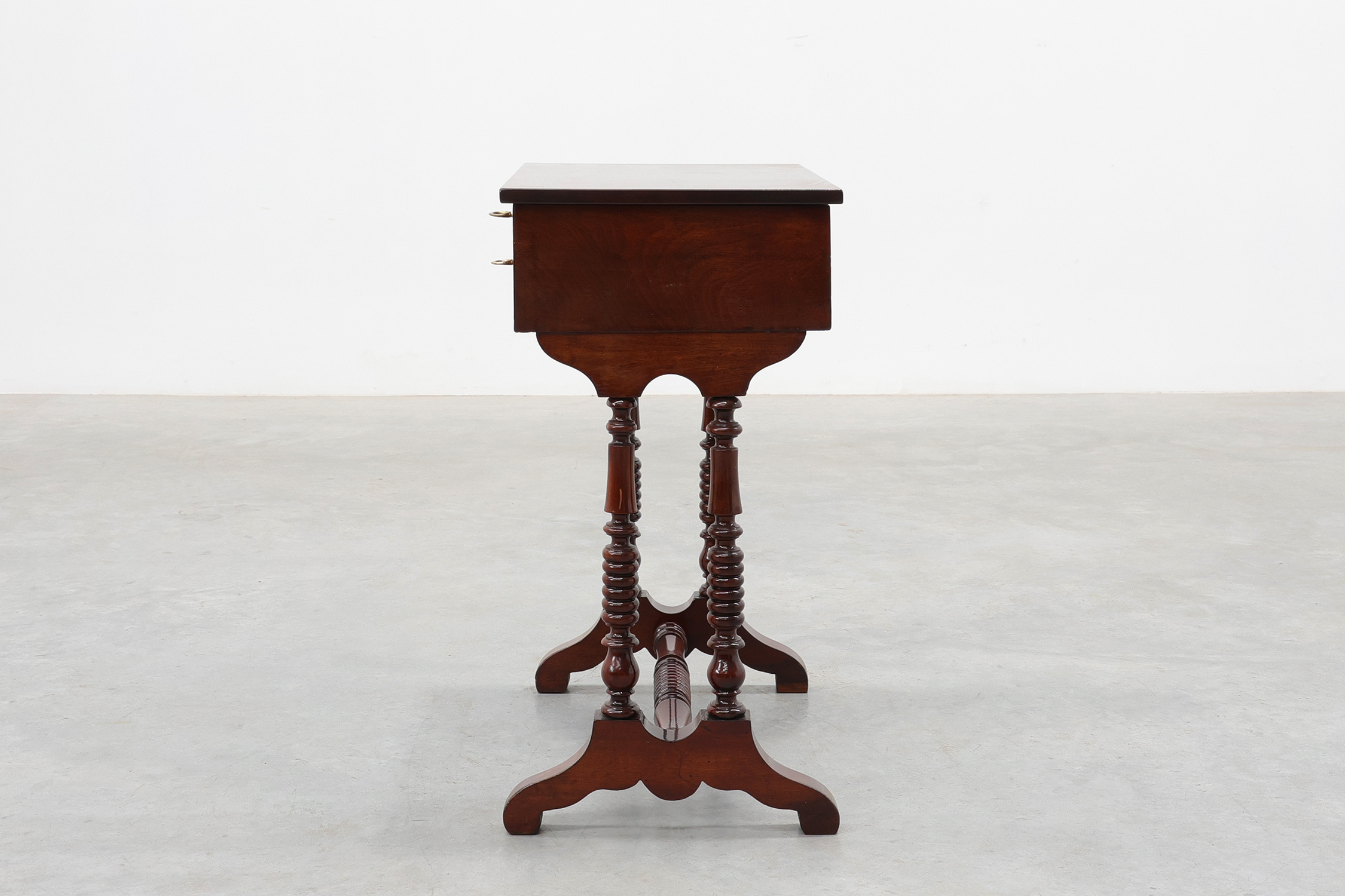 Louis Philippe Side Table with Two Drawers and Turned Twin Legs, France, 1850sthumbnail